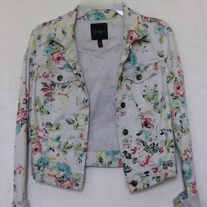 Cropped Flowered Denim Jacket